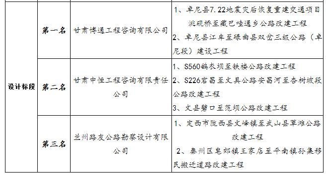 中標候選人項目業績