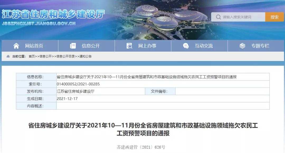 江蘇：通報1232個項目列入全省10-11月份預警項目！務必于2022年1月10日前整改到位！