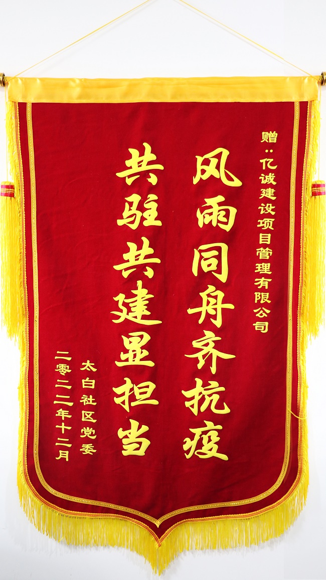 風雨同舟齊抗疫 共駐共建顯擔當&mdash;太白社區向億誠公司贈送錦旗